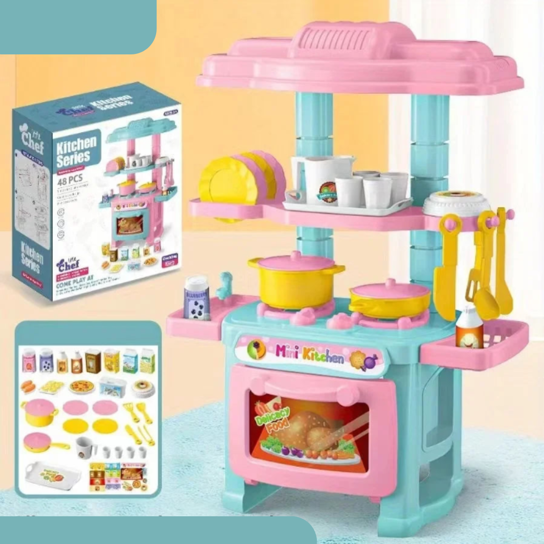 Mini Kitchen Counter Play Set – DIY Simulated Cooking Food Tableware