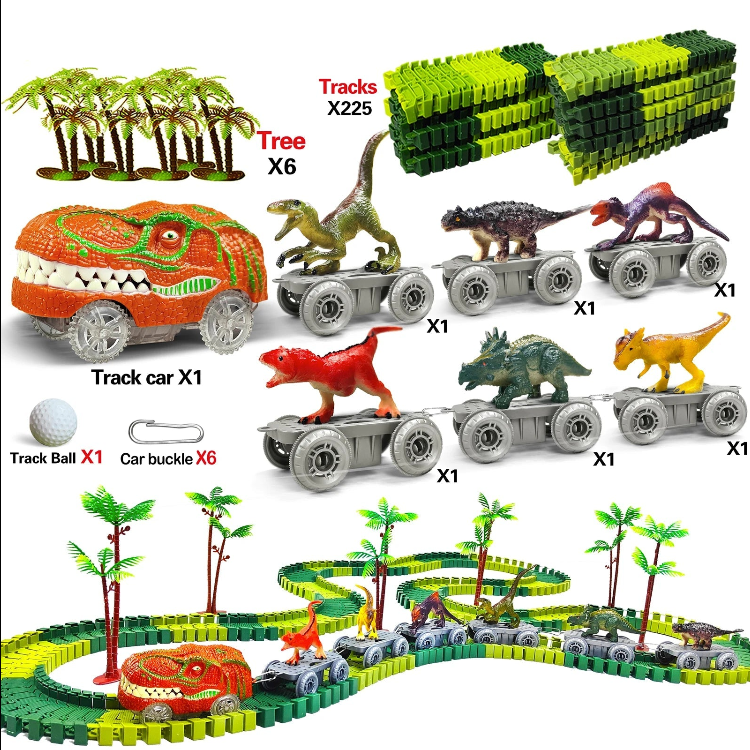 Dino Glow Track Adventure ā Flexible Race Track with Light-Up Train & Cars