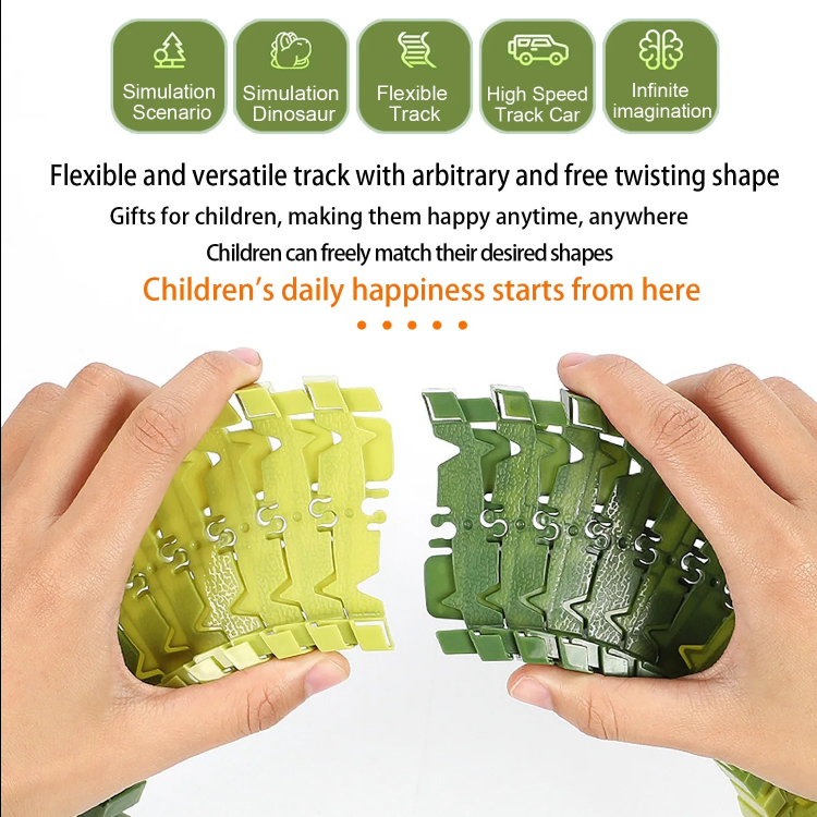 Dino Glow Track Adventure ā Flexible Race Track with Light-Up Train & Cars