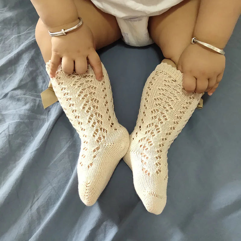 Baby Girls Socks β Spanish Style Bow Cotton Mesh Breathable Socks for Newborns