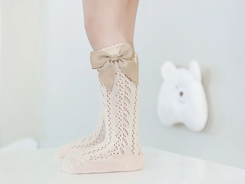 Baby Girls Socks β Spanish Style Bow Cotton Mesh Breathable Socks for Newborns