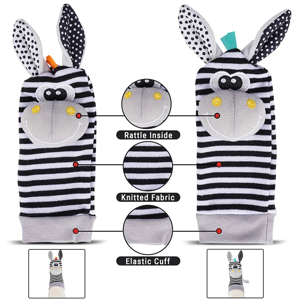 Baby Rattle Socks & Wrist Rattles – Cute Animal Foot Finder Set