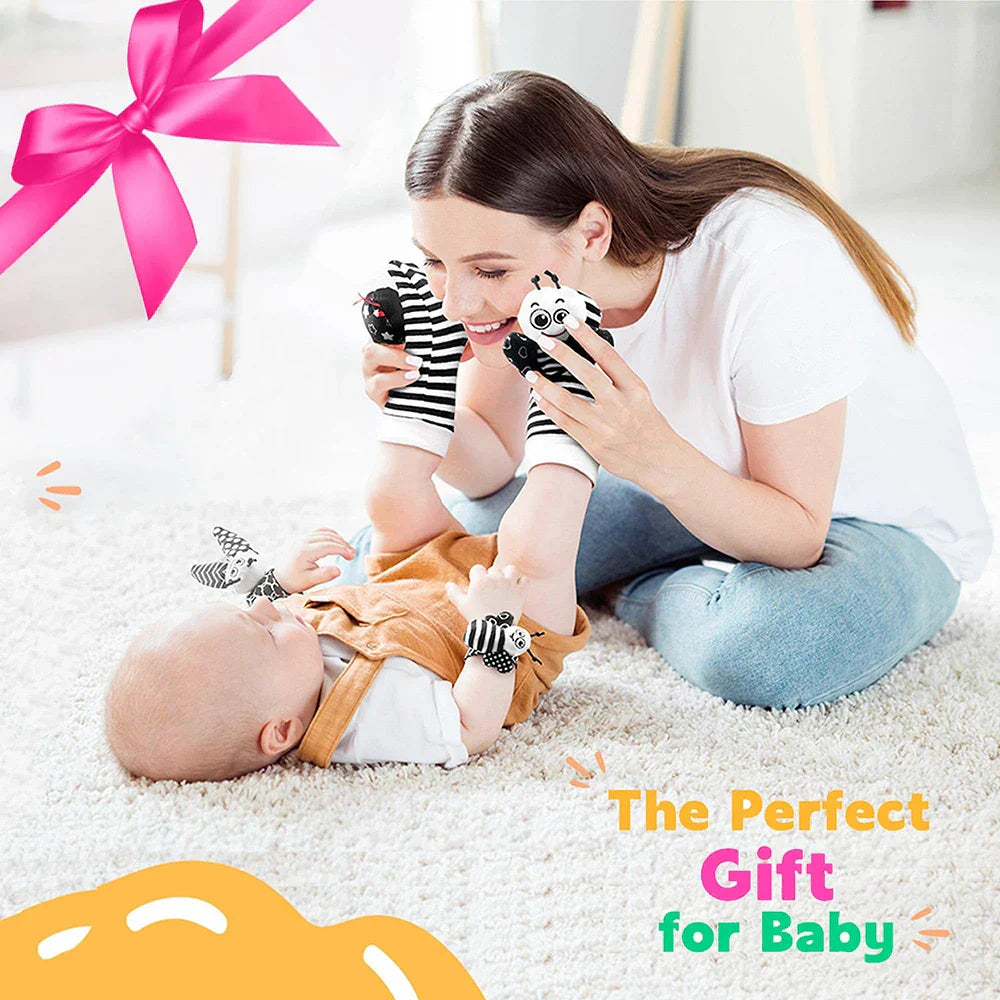 Baby Rattle Socks & Wrist Rattles – Cute Animal Foot Finder Set
