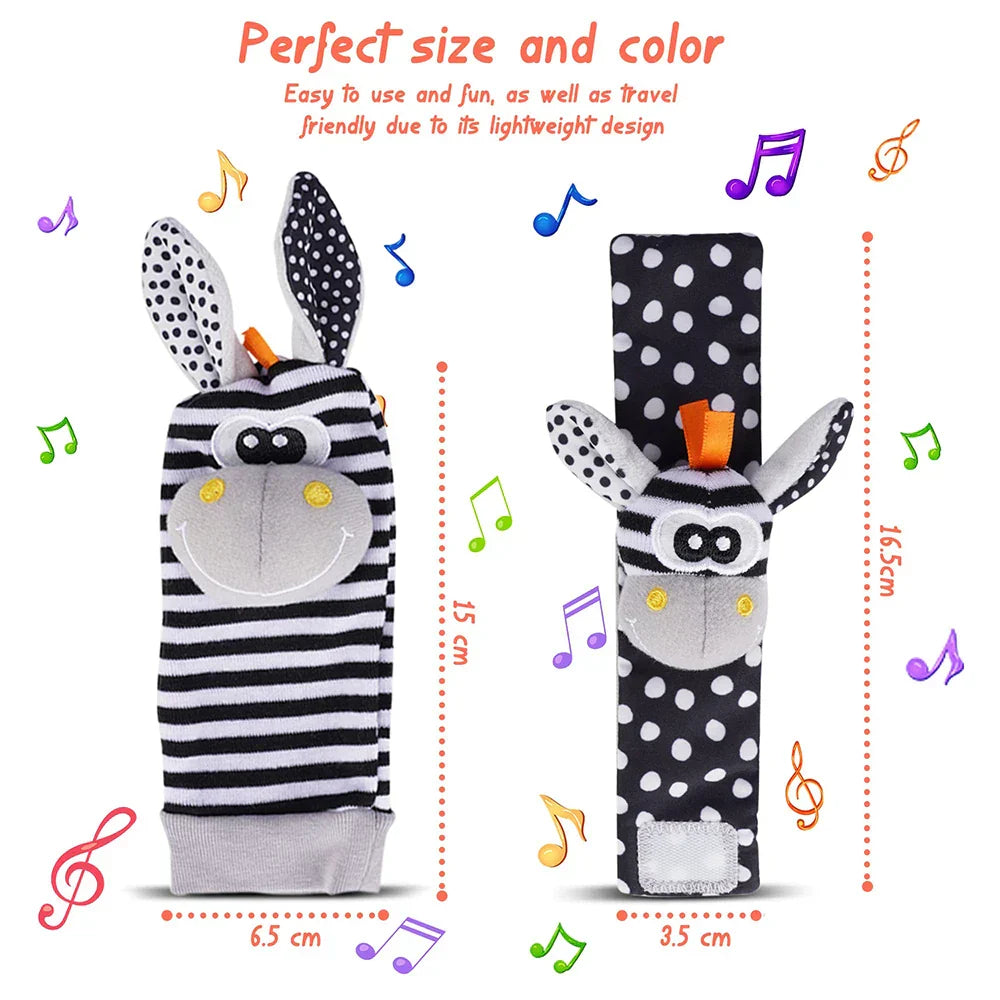 Baby Rattle Socks & Wrist Rattles – Cute Animal Foot Finder Set