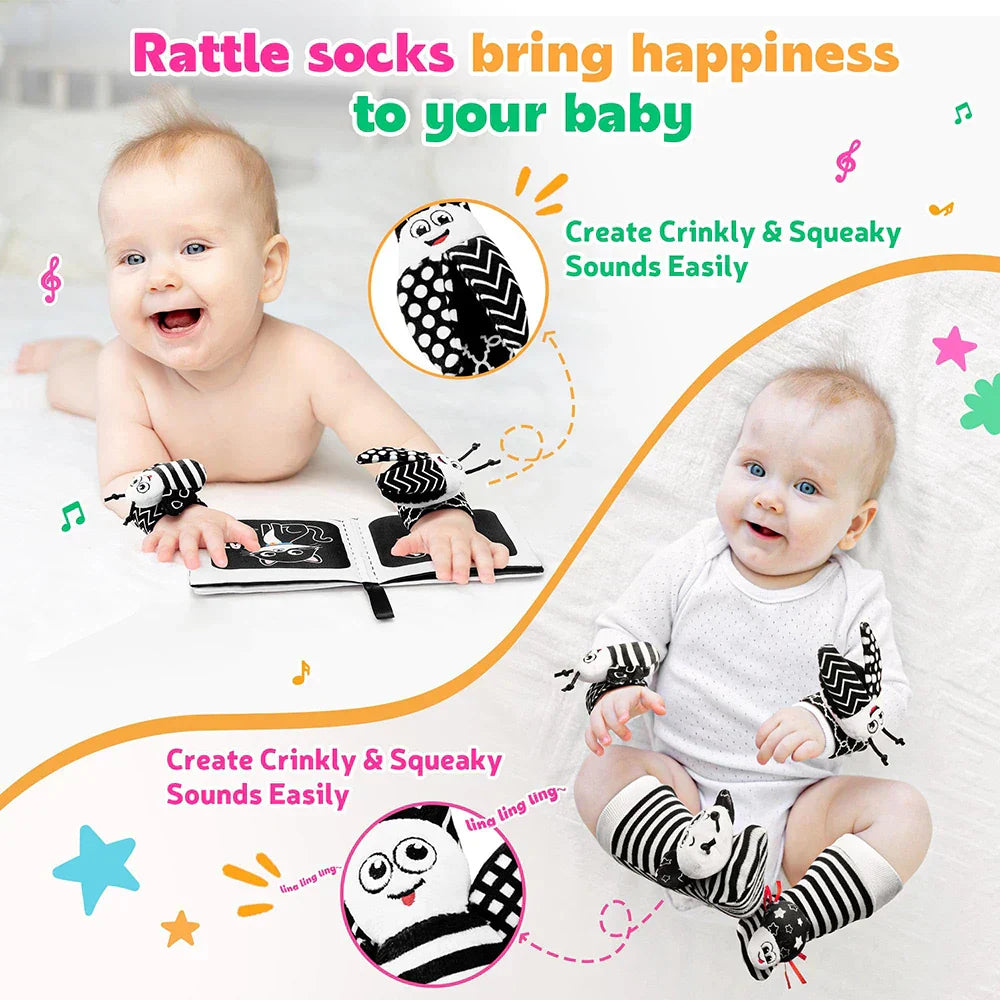 Baby Rattle Socks & Wrist Rattles – Cute Animal Foot Finder Set