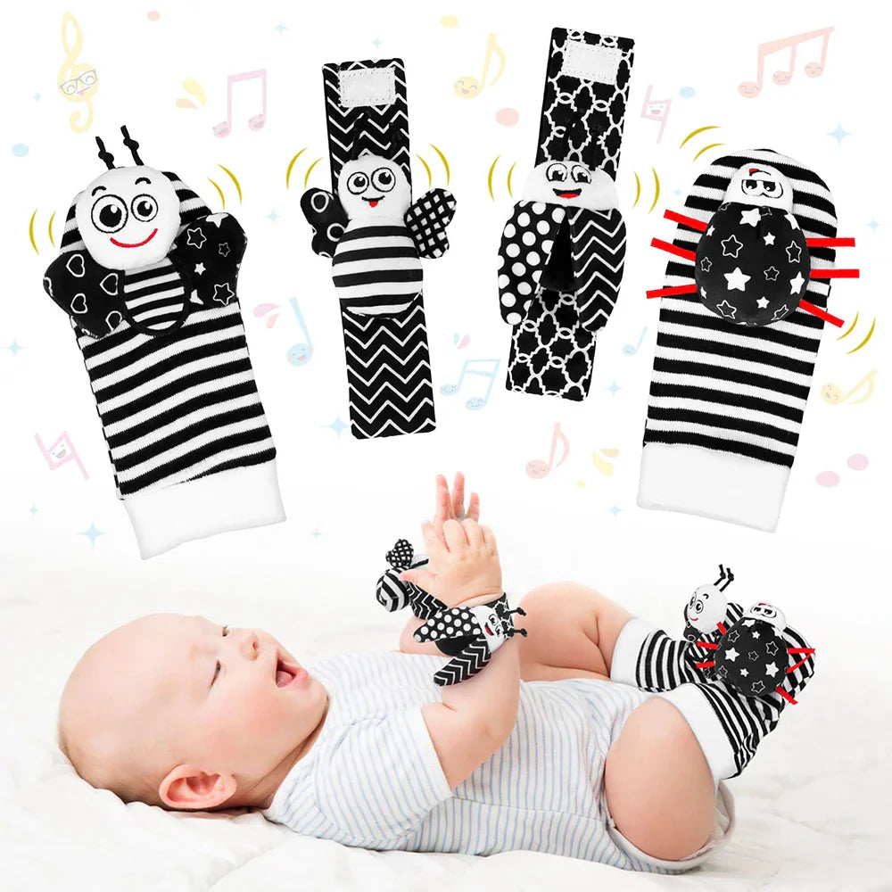 Baby Rattle Socks & Wrist Rattles – Cute Animal Foot Finder Set