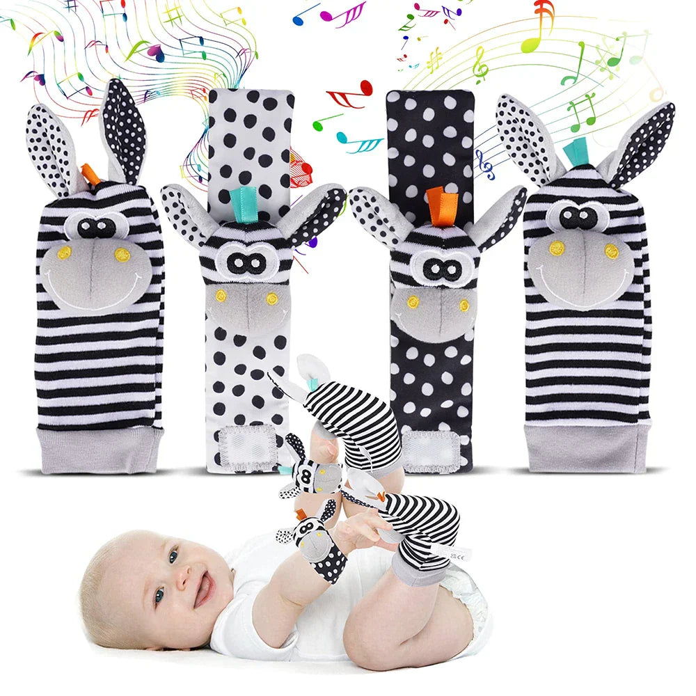 Baby Rattle Socks & Wrist Rattles – Cute Animal Foot Finder Set