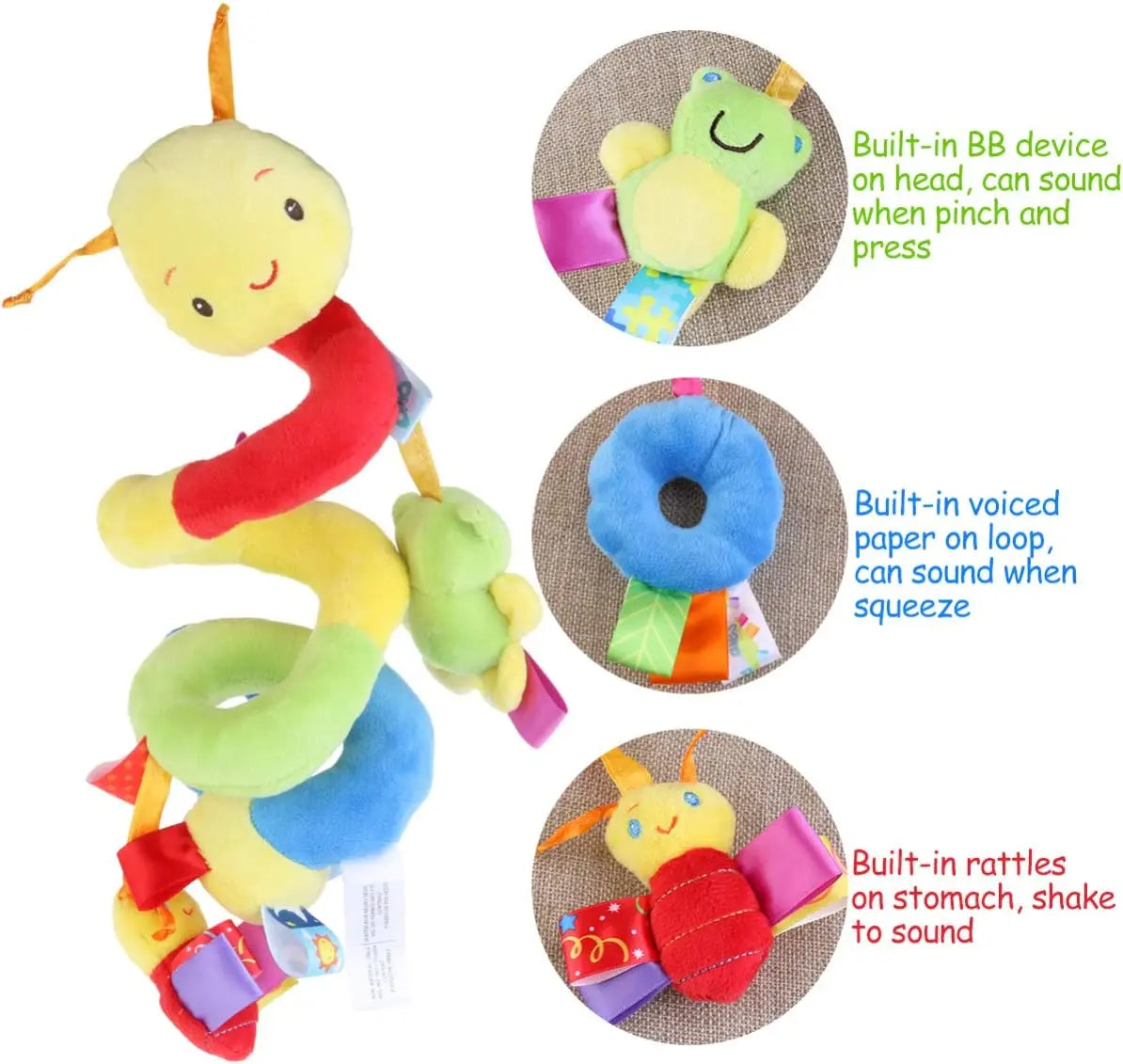 Baby Hanging Toy – Plush Spiral Stroller Activity Toy with Rattles & Squeakers