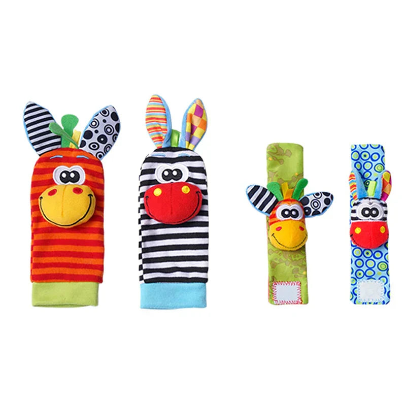 Baby Rattle Socks & Wrist Rattles – Cute Animal Foot Finder Set