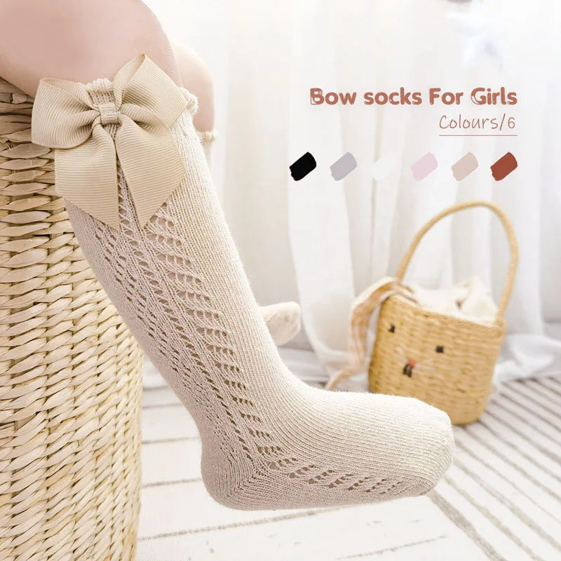 Baby Girls Socks β Spanish Style Bow Cotton Mesh Breathable Socks for Newborns