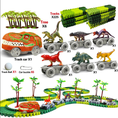 Dino Glow Track Adventure – Flexible Race Track with Light-Up Train & Cars