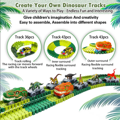 Dino Glow Track Adventure – Flexible Race Track with Light-Up Train & Cars