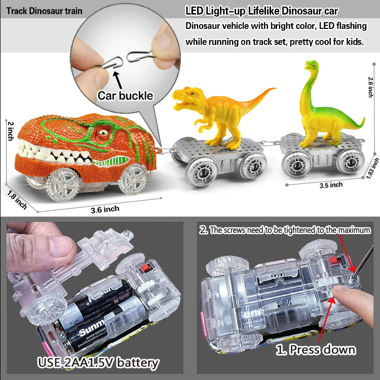 Dino Glow Track Adventure – Flexible Race Track with Light-Up Train & Cars