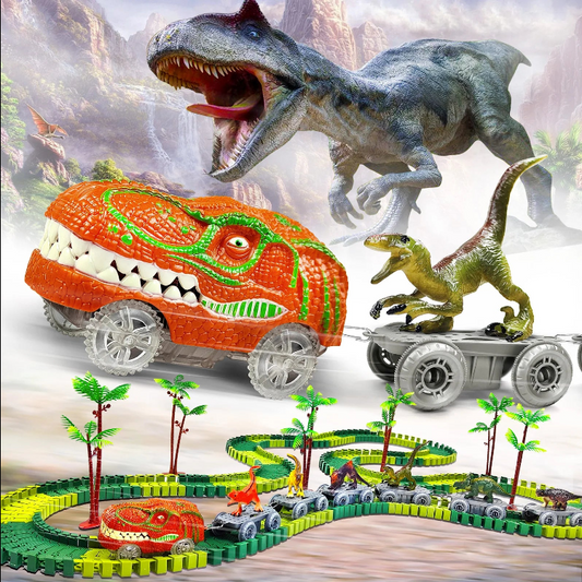 Dino Glow Track Adventure – Flexible Race Track with Light-Up Train & Cars