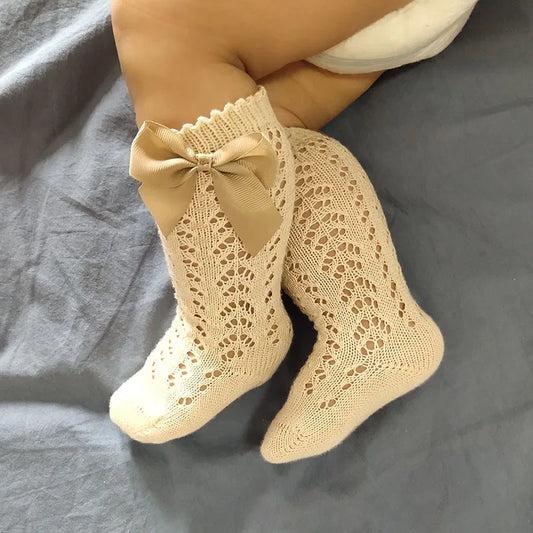 Baby Girls Socks – Spanish Style Bow Cotton Mesh Breathable Socks for Newborns