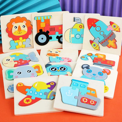 3D Wooden Cartoon Animal Puzzle for Kids