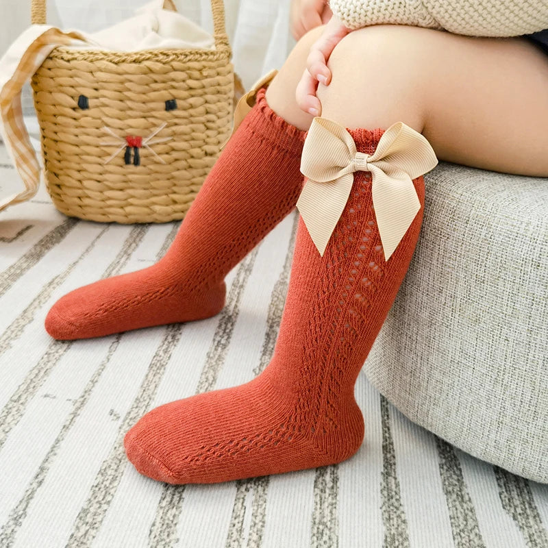 Baby Girls Socks – Spanish Style Bow Cotton Mesh Breathable Socks for Newborns