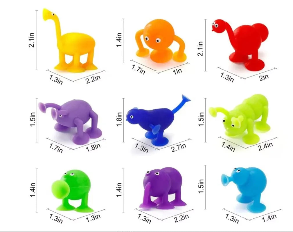 Suction Cup Monster Animal Fidget Toy (9-Pieces)