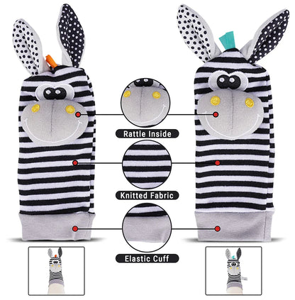 Baby Rattle Socks & Wrist Rattles – Cute Animal Foot Finder Set