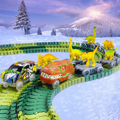 Dino Glow Track Adventure – Flexible Race Track with Light-Up Train & Cars