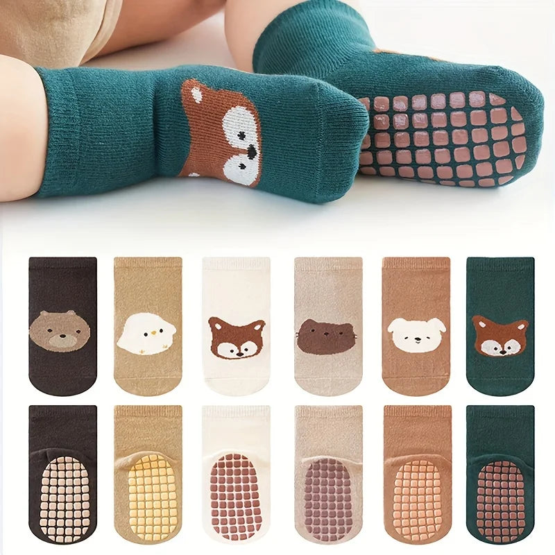 6-Pair Baby Anti-Slip Socks – Cute Cartoon Animals 🐻🐰🦊