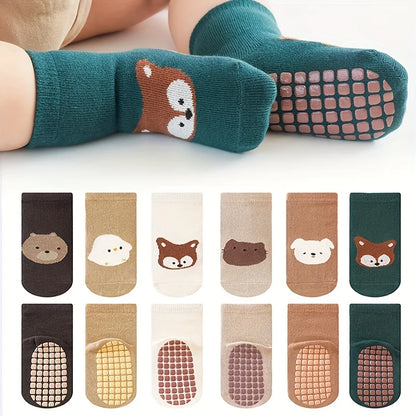 6-Pair Baby Anti-Slip Socks – Cute Cartoon Animals 🐻🐰🦊