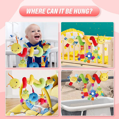 Baby Hanging Toy – Plush Spiral Stroller Activity Toy with Rattles & Squeakers