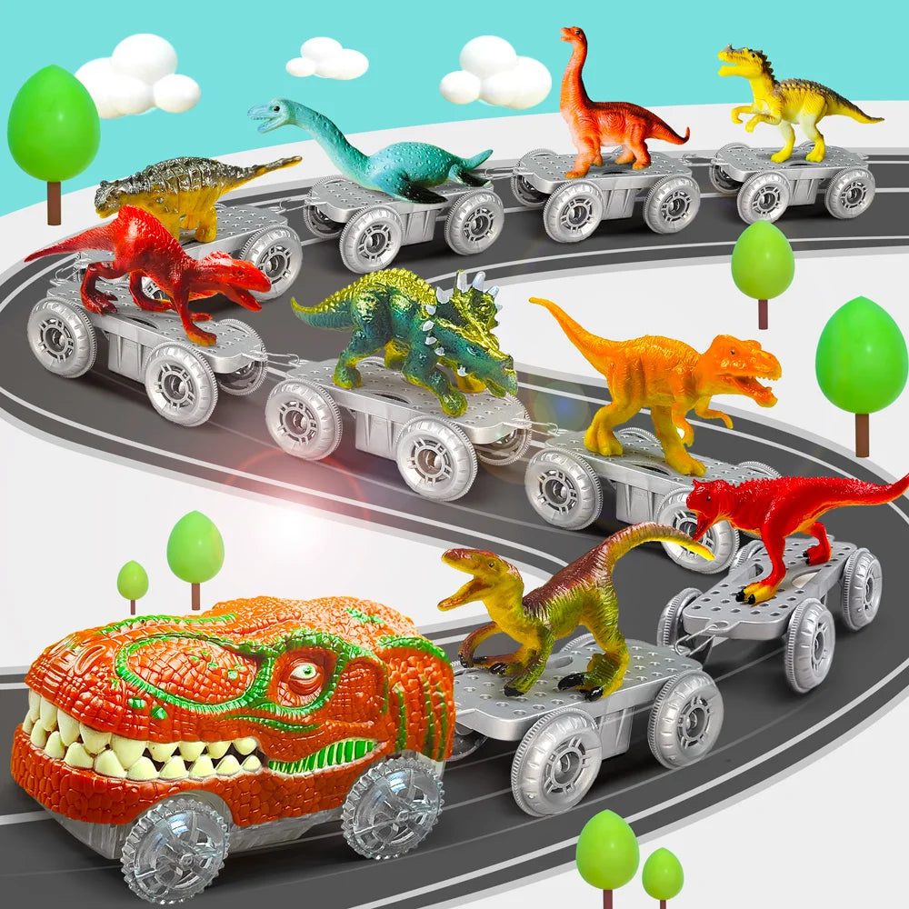Dino Glow Track Adventure – Flexible Race Track with Light-Up Train & Cars