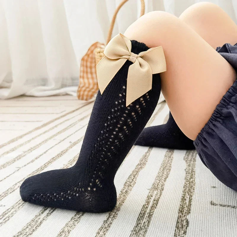 Baby Girls Socks – Spanish Style Bow Cotton Mesh Breathable Socks for Newborns