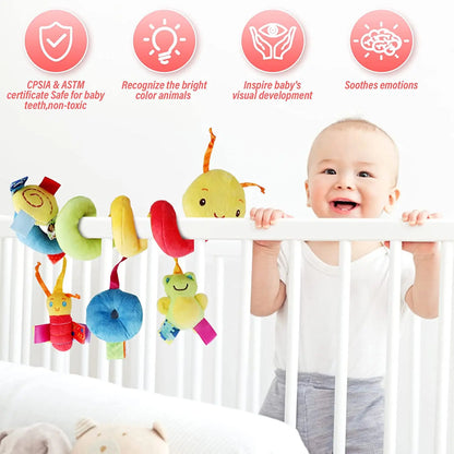 Baby Hanging Toy – Plush Spiral Stroller Activity Toy with Rattles & Squeakers