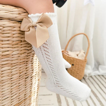Baby Girls Socks – Spanish Style Bow Cotton Mesh Breathable Socks for Newborns