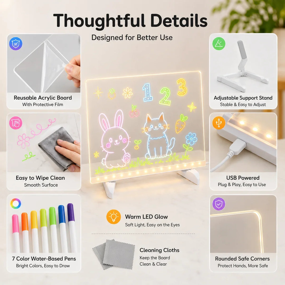 LED Acrylic Drawing & Message Board for Kids