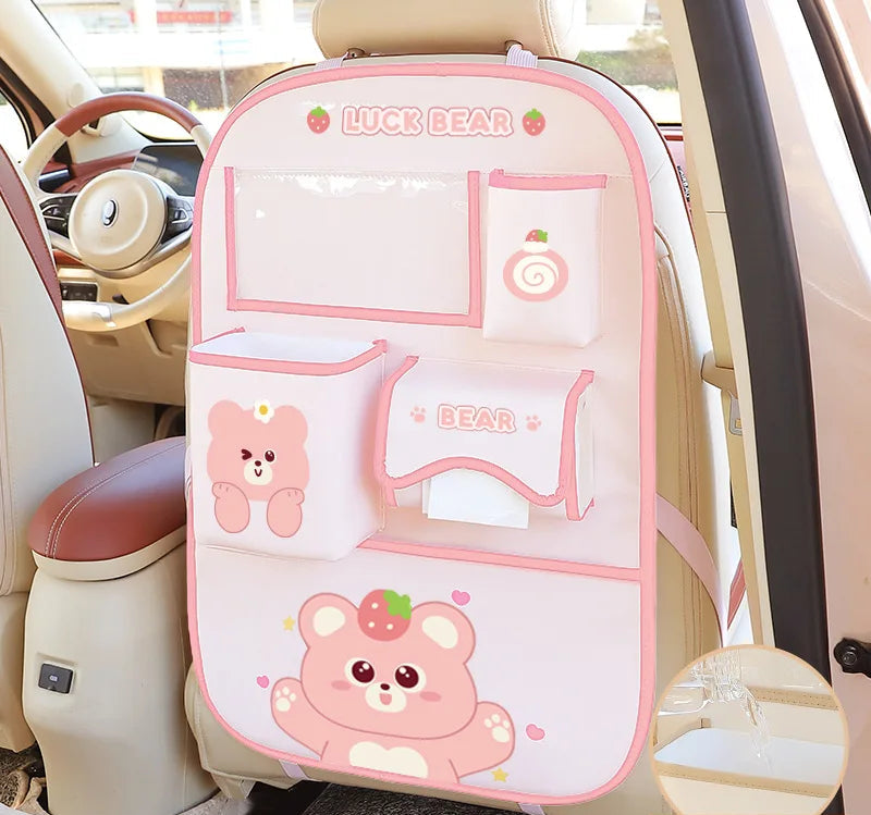 Cute Animal Car Seat Back Organiser – Kids Travel Storage 🐻🚗✨
