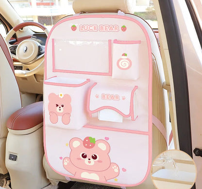 Cute Animal Car Seat Back Organiser – Kids Travel Storage 🐻🚗✨