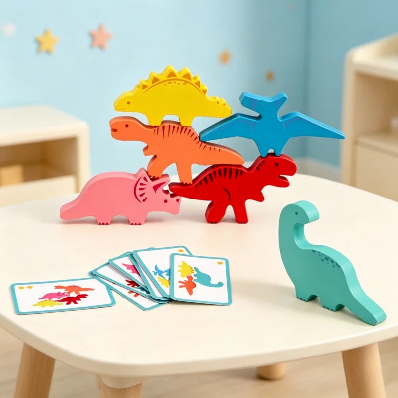 Wooden Dinosaur Stacking Balance Game for Kids