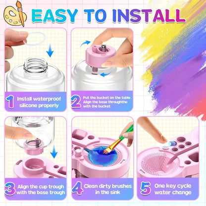 CleanFlow 6-in-1 Paintbrush Cleaner & Brush Holder | Water Circulation Art Cleaning Cup