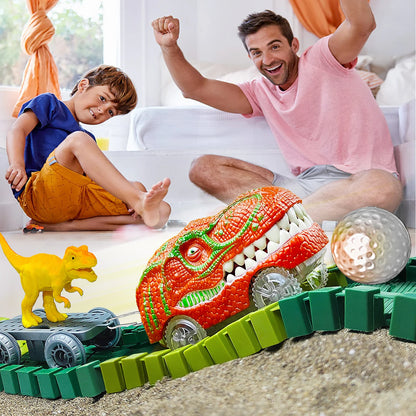 Dino Glow Track Adventure – Flexible Race Track with Light-Up Train & Cars