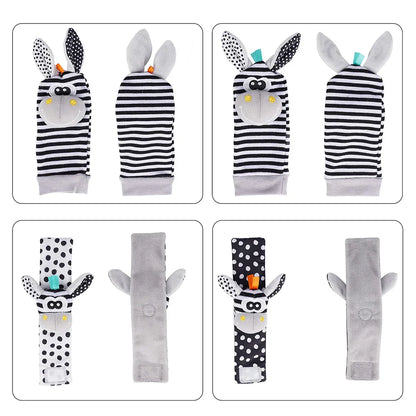 Baby Rattle Socks & Wrist Rattles – Cute Animal Foot Finder Set