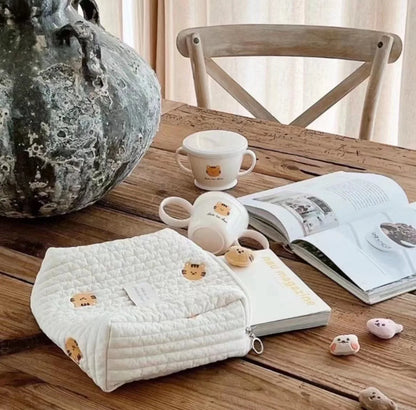 Cute Printed Bear Embroidered Mommy Bag
