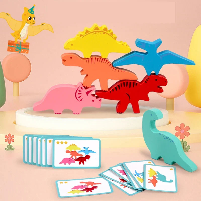 Wooden Dinosaur Stacking Balance Game for Kids