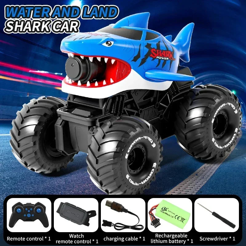 SharkBlaster 2-in-1 Amphibious RC Car & Water Shooter | 2.4G Remote + Gesture Watch Control