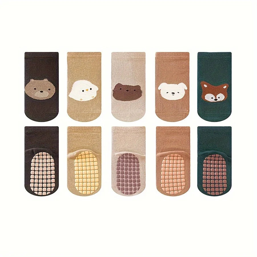 6-Pair Baby Anti-Slip Socks – Cute Cartoon Animals 🐻🐰🦊